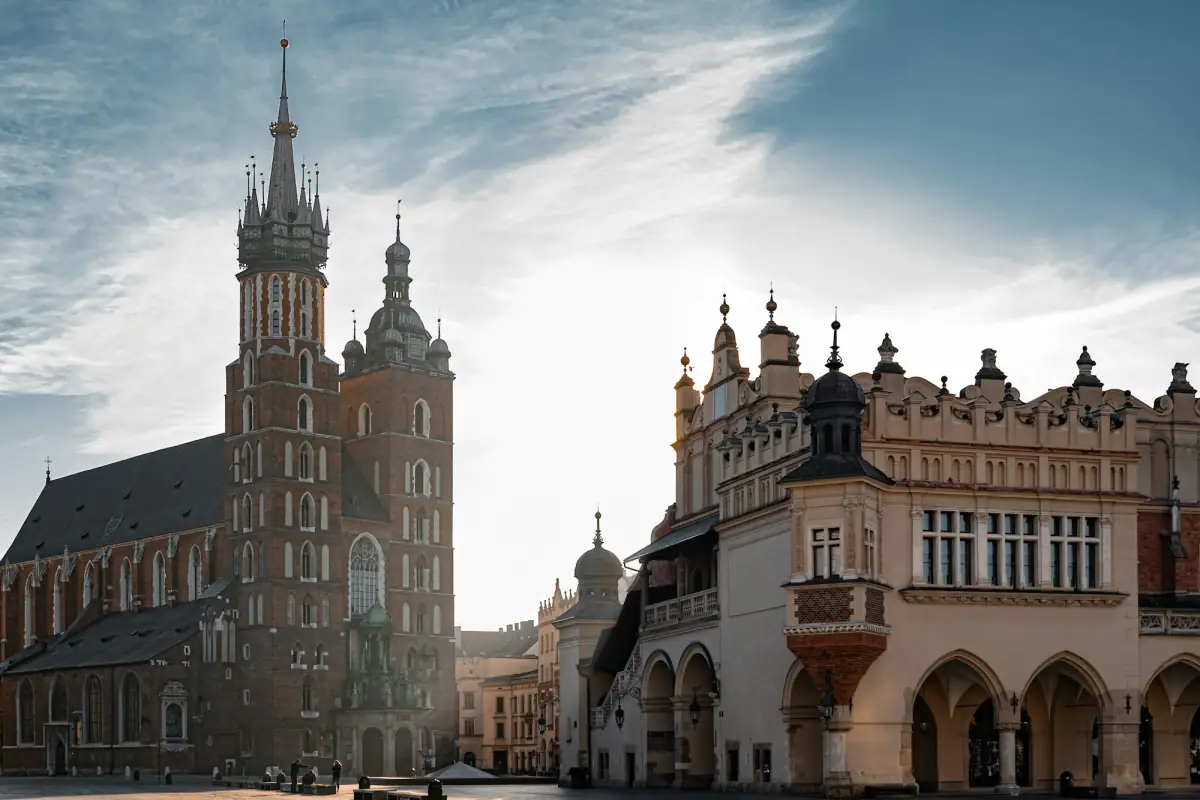 St. Mary's Basilica and the Cloth Hall on Krakow's Main Square.